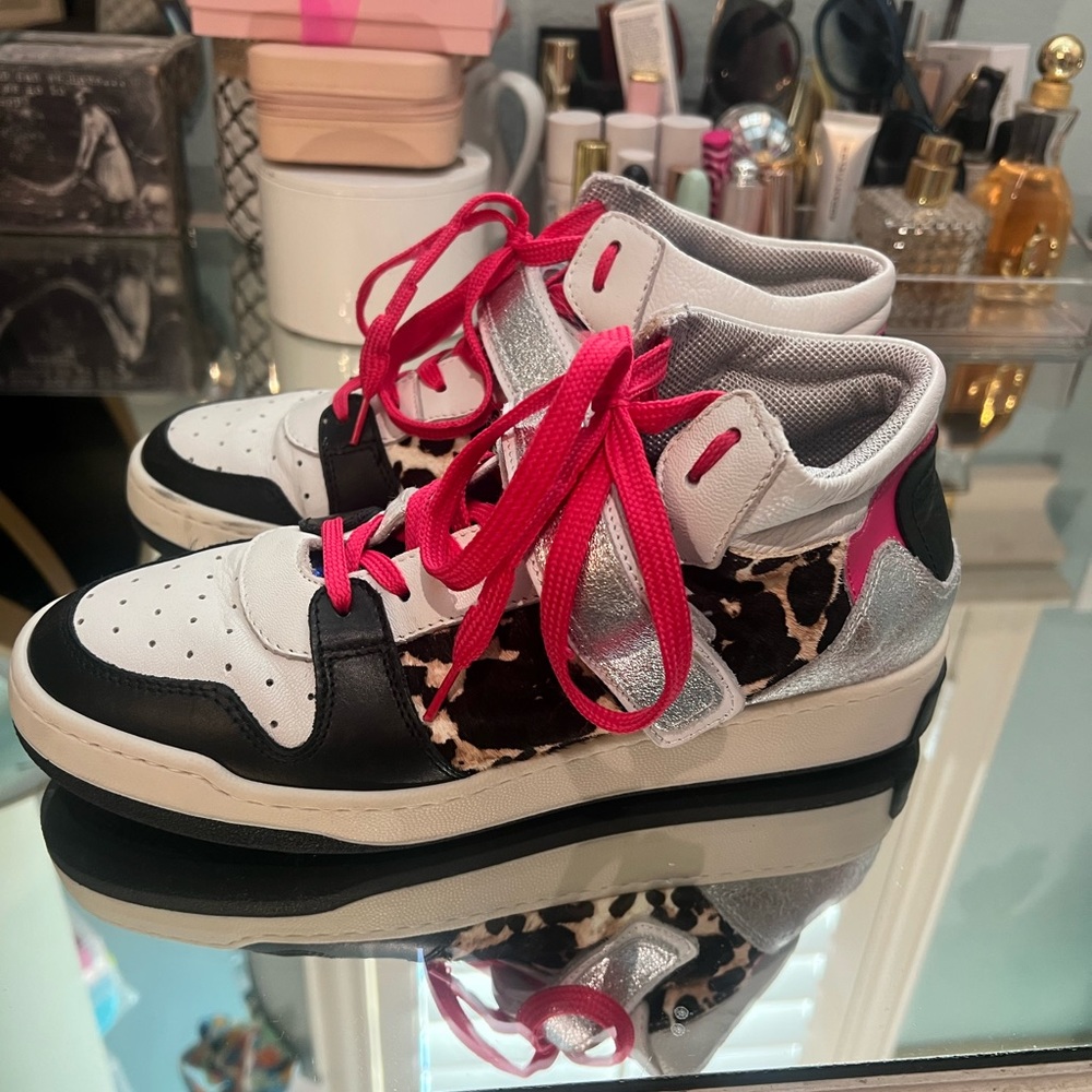 Pink and cheetah print Nike air forces high top